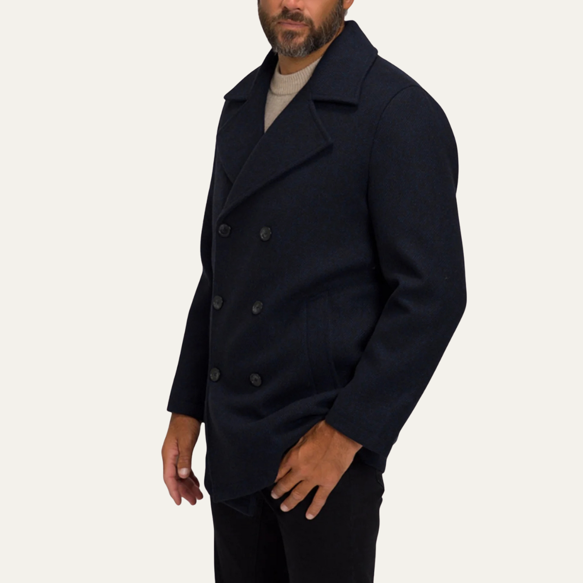 Classic Men's Slim Fit Wool Navy Coat