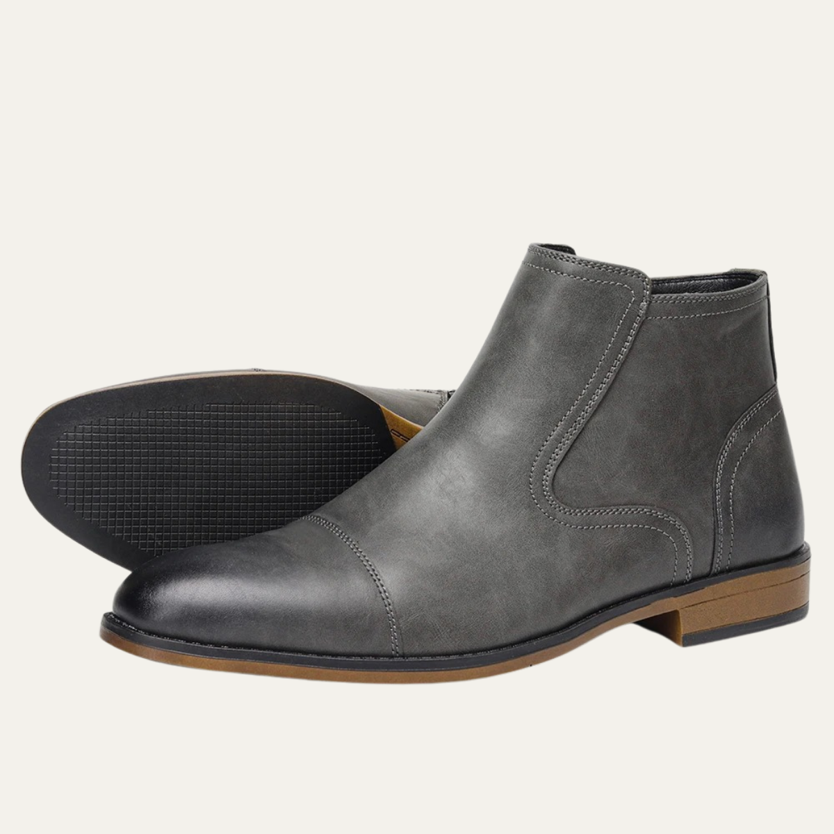 Stylish Men's Leather Side Zip Ankle Boots