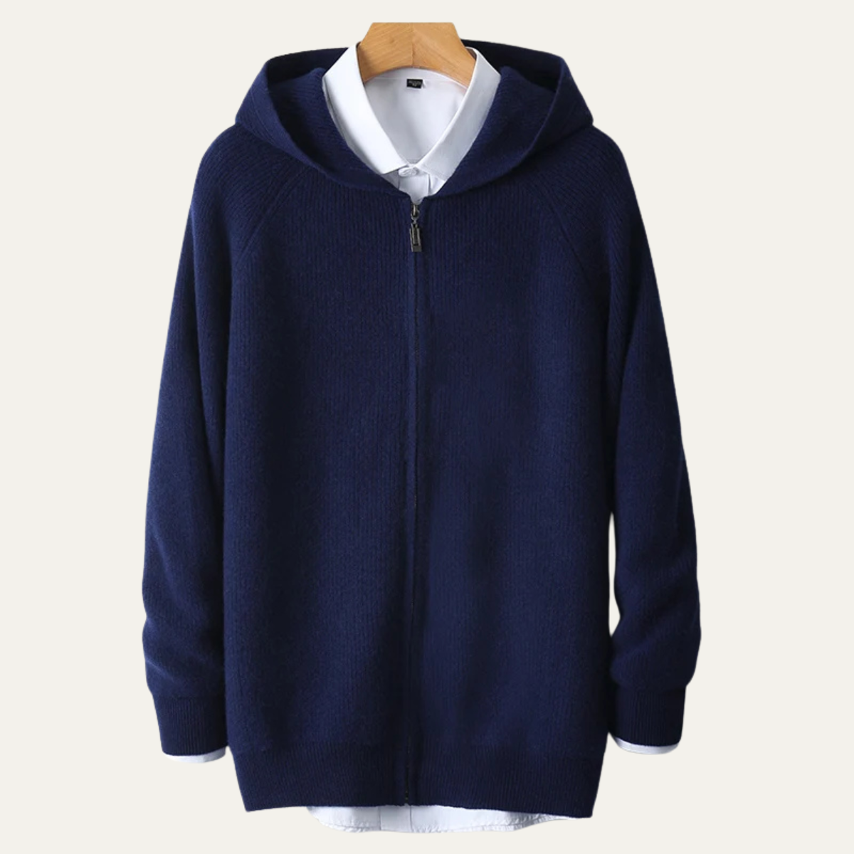 Warm Merino Wool Hooded Zip Up Sweater