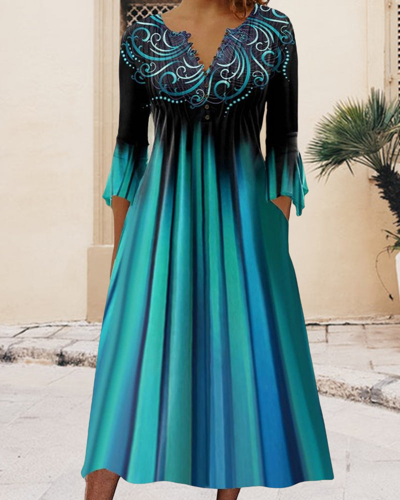 Ladies V-Neck Embroidered Midi Dress - Nocini