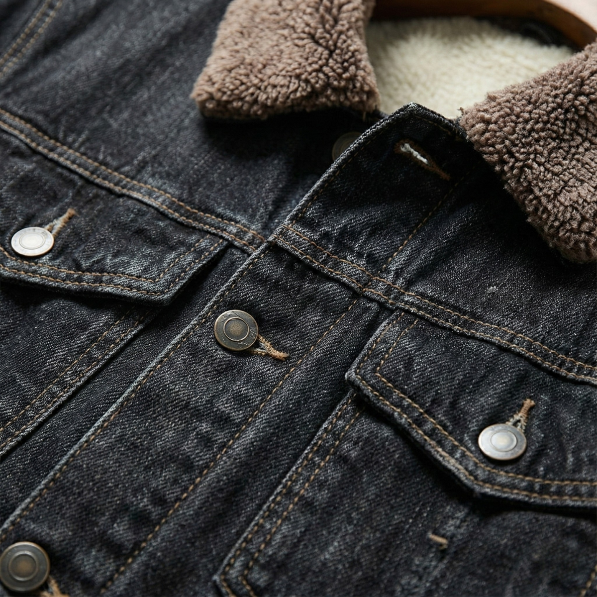 Warm Mens Fleece Lined Denim Winter Coat