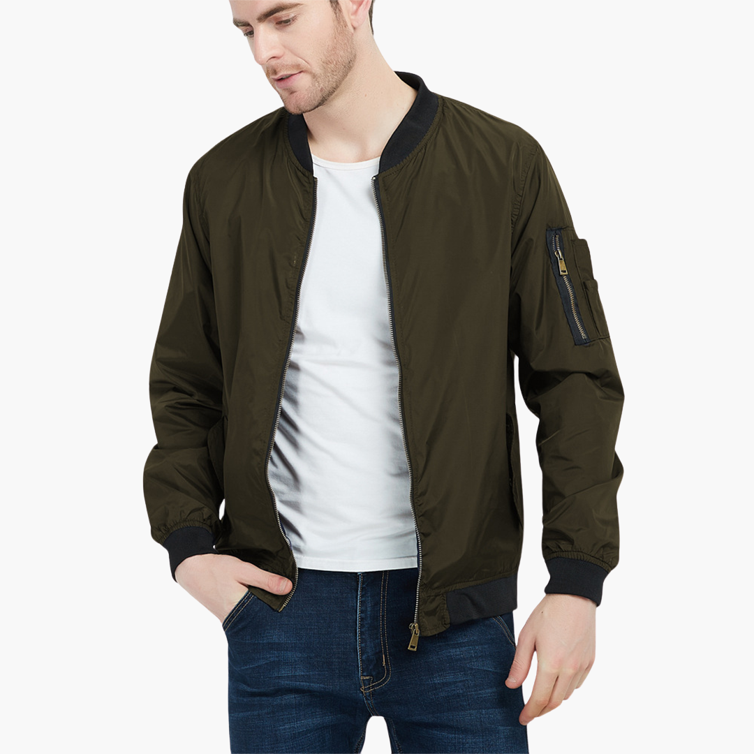 Men's Zip-Up Bomber Jacket - Slim Fit Water Resistant