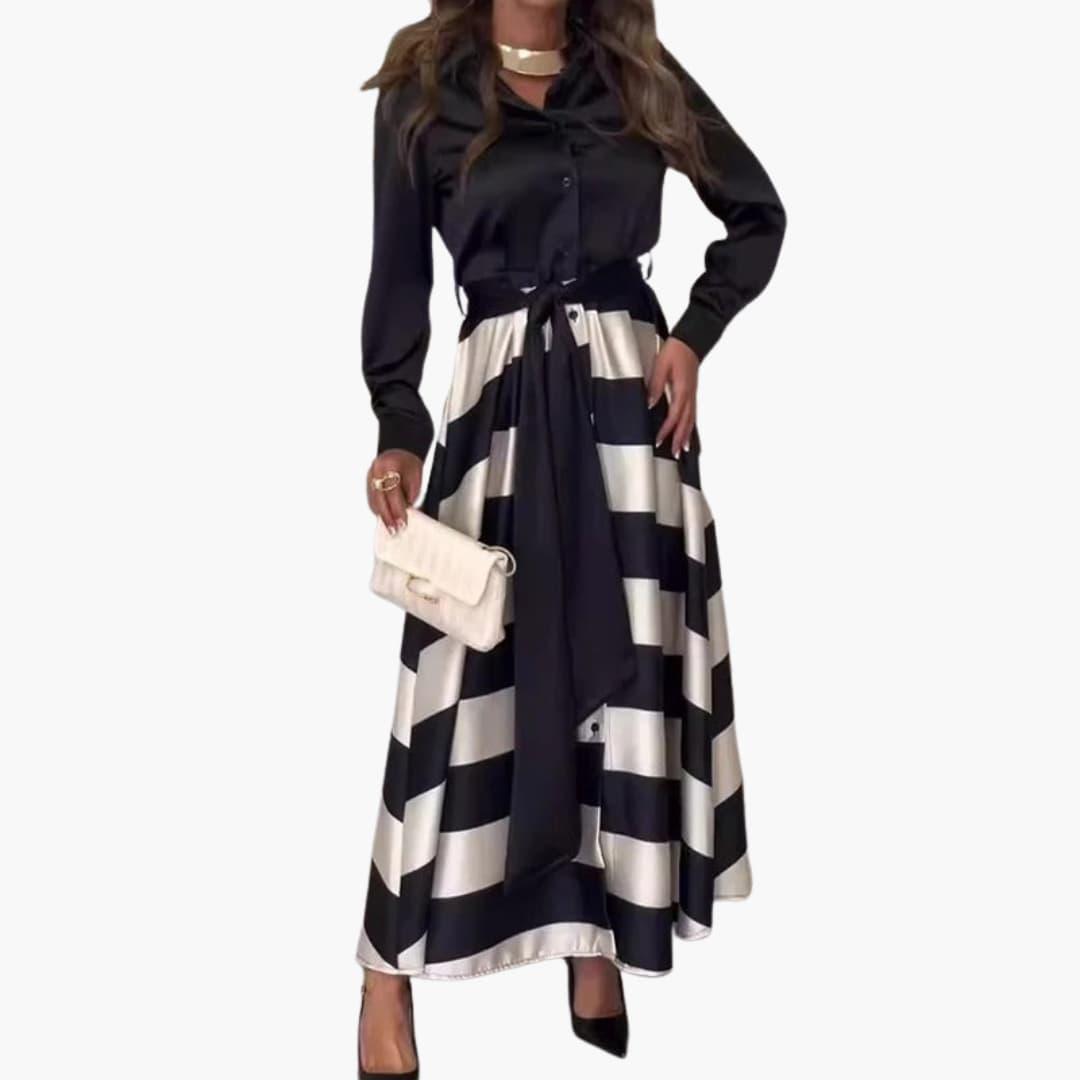 Women's Casual Long Sleeve Dress with Waist Belt