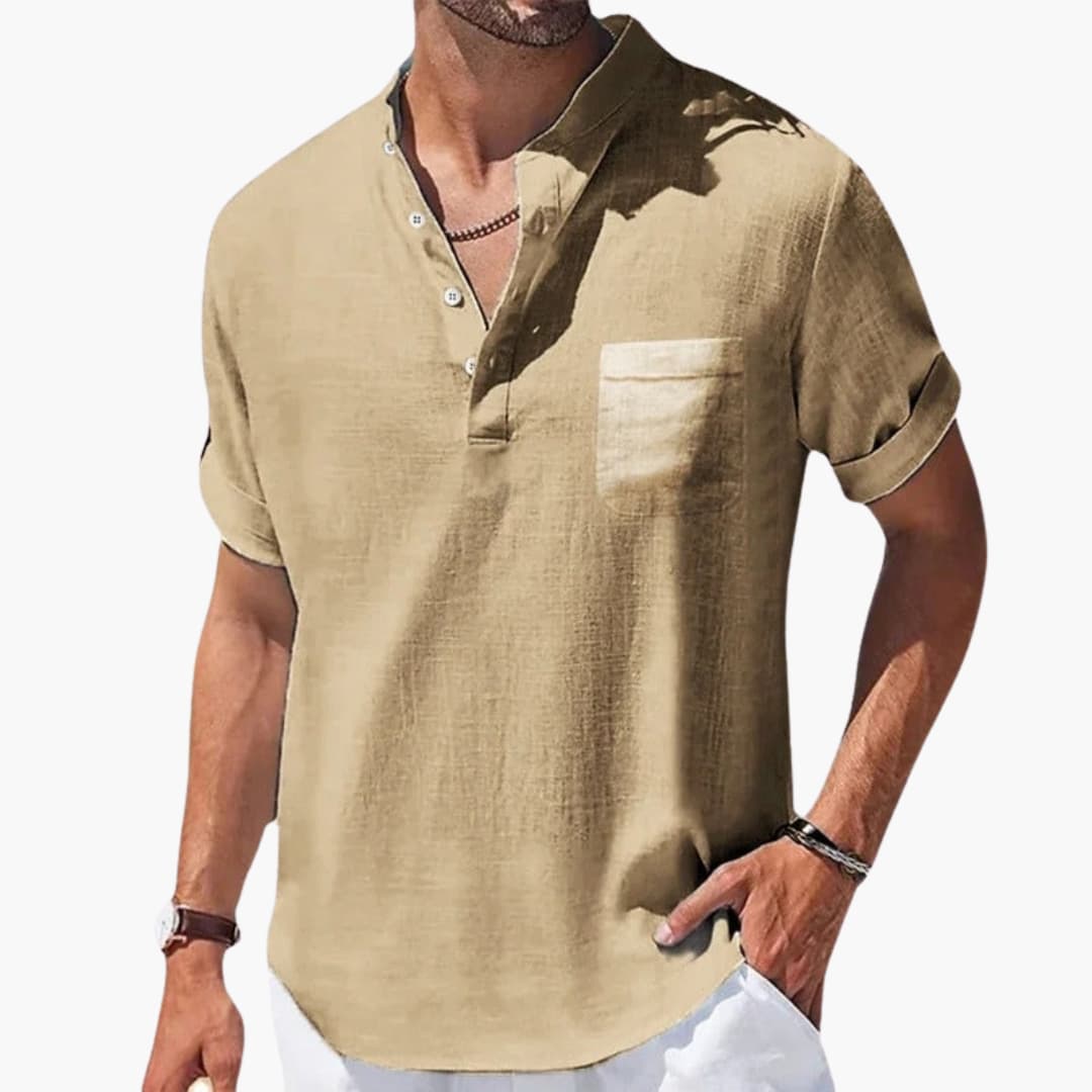 Casual Men's Short Sleeve Button Front Tee