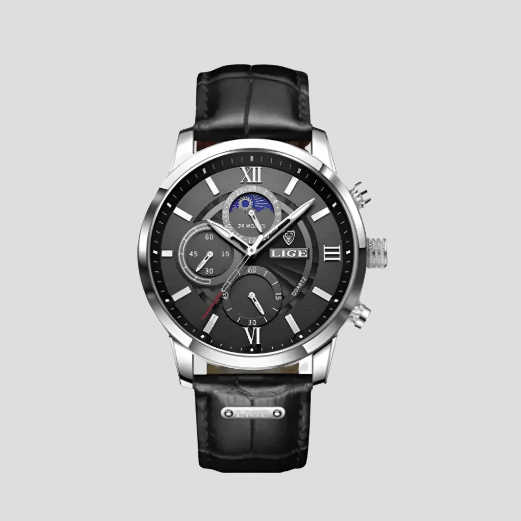 Stylish 42mm Men's Leather Watch