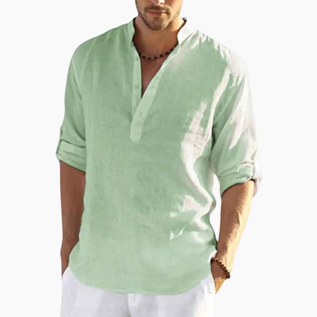 Classic Relaxed Fit Mens Linen Button Shirt