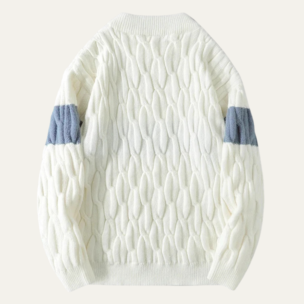 Stylish Men's Soft Cable Knit Sweater with Contrast Stripe