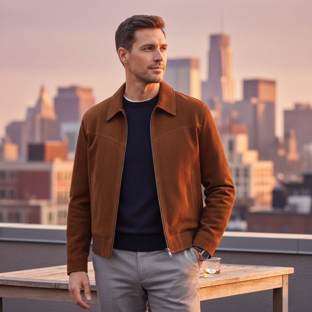 Luxury Suede Bomber Jacket For Men