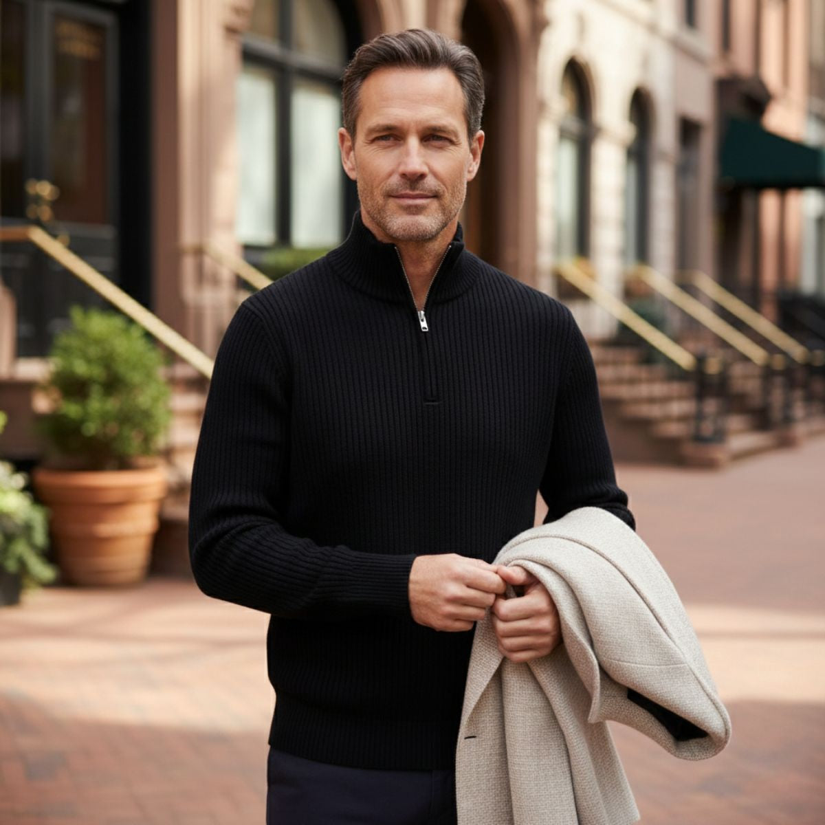 Classic Men's Quarter Zip Knitted Casual Sweater