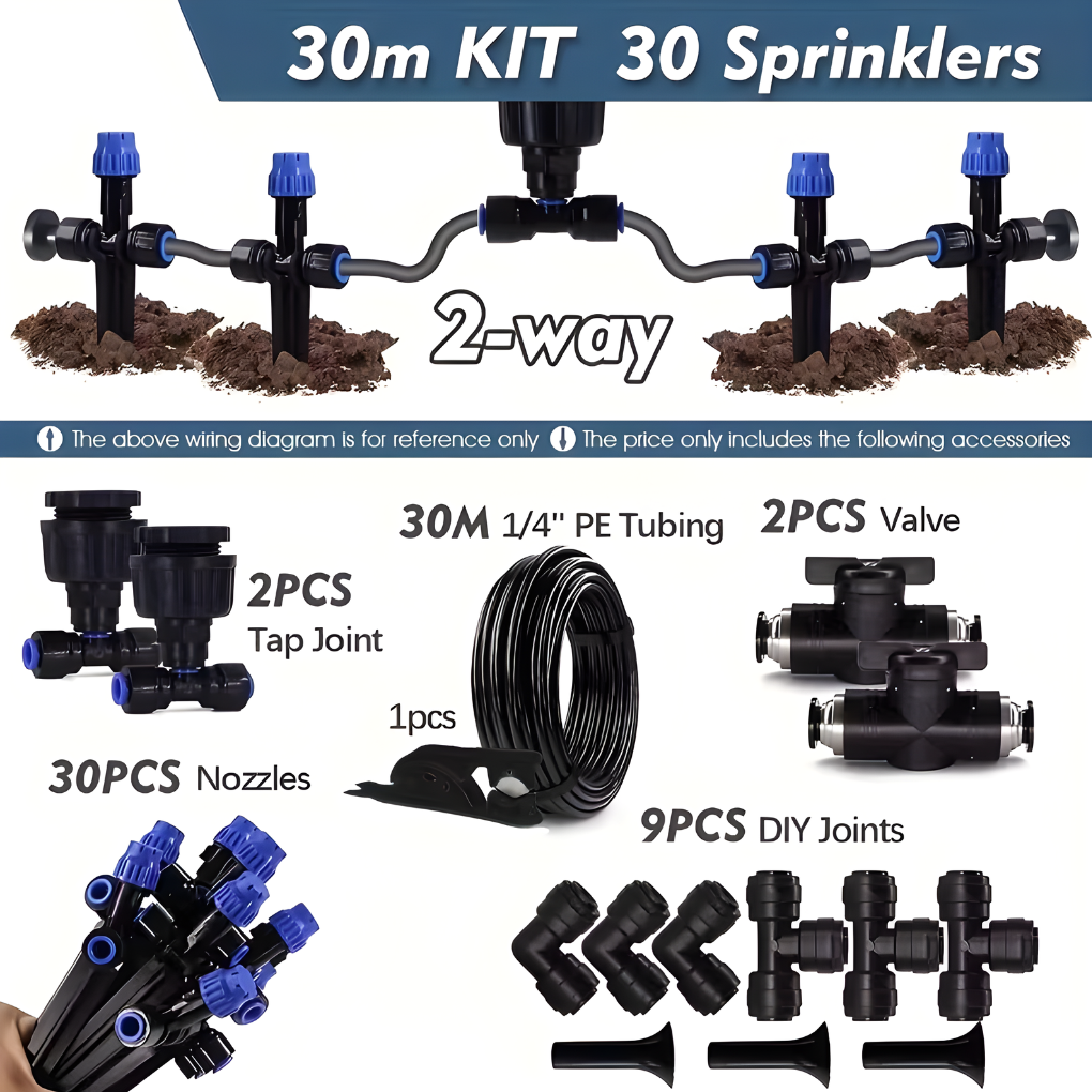 Water Saving Lawn Sprinkler System with Flexible Drippers