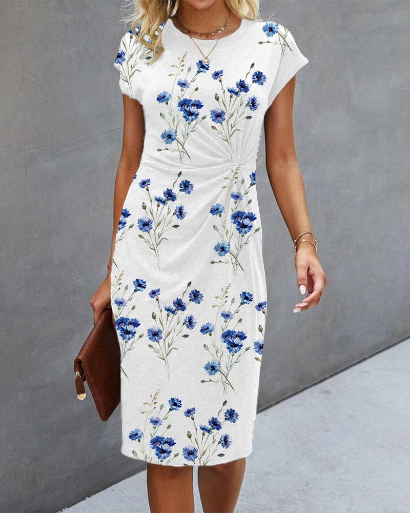 Cute Blue Floral Summer Dress - Nocini