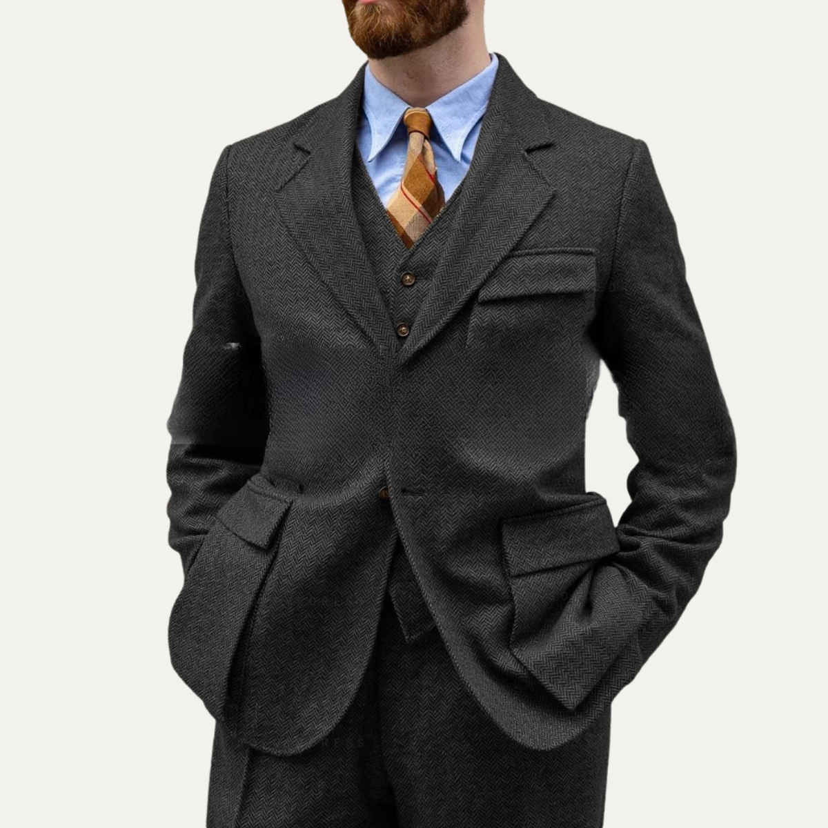 Classic Mens 3 Piece Wool Suit - Blazer, Vest & Pants