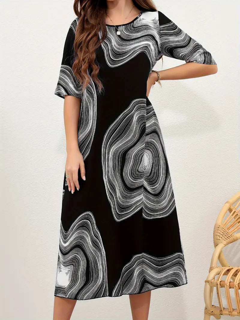 Casual Fit Abstract Print Midi Dress for Women