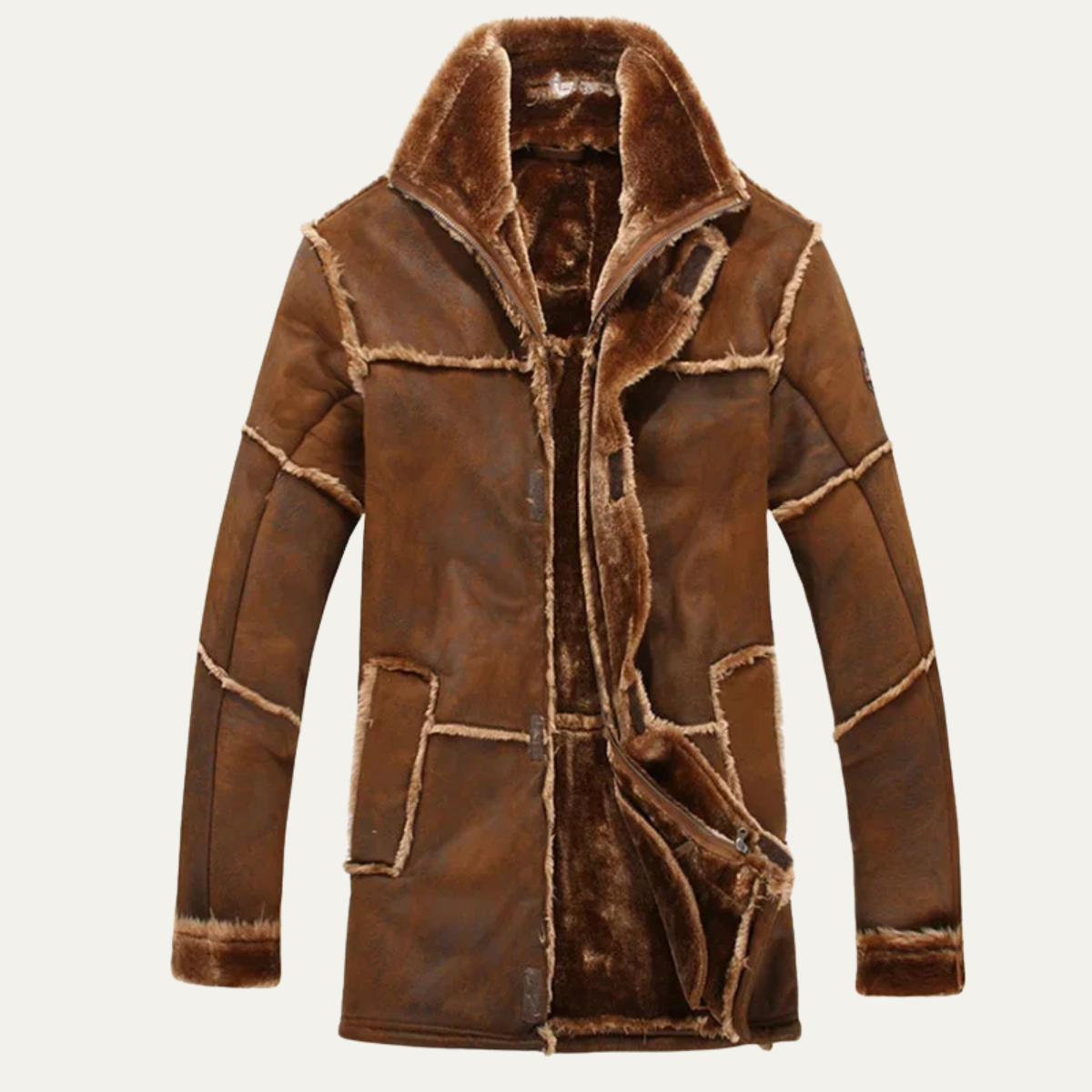 Luxury Men's Faux Suede Leather Winter Coat