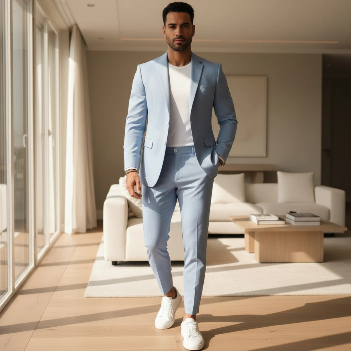 Stylish Men's Slim Fit Suit Set - Classic Blazer and Trousers