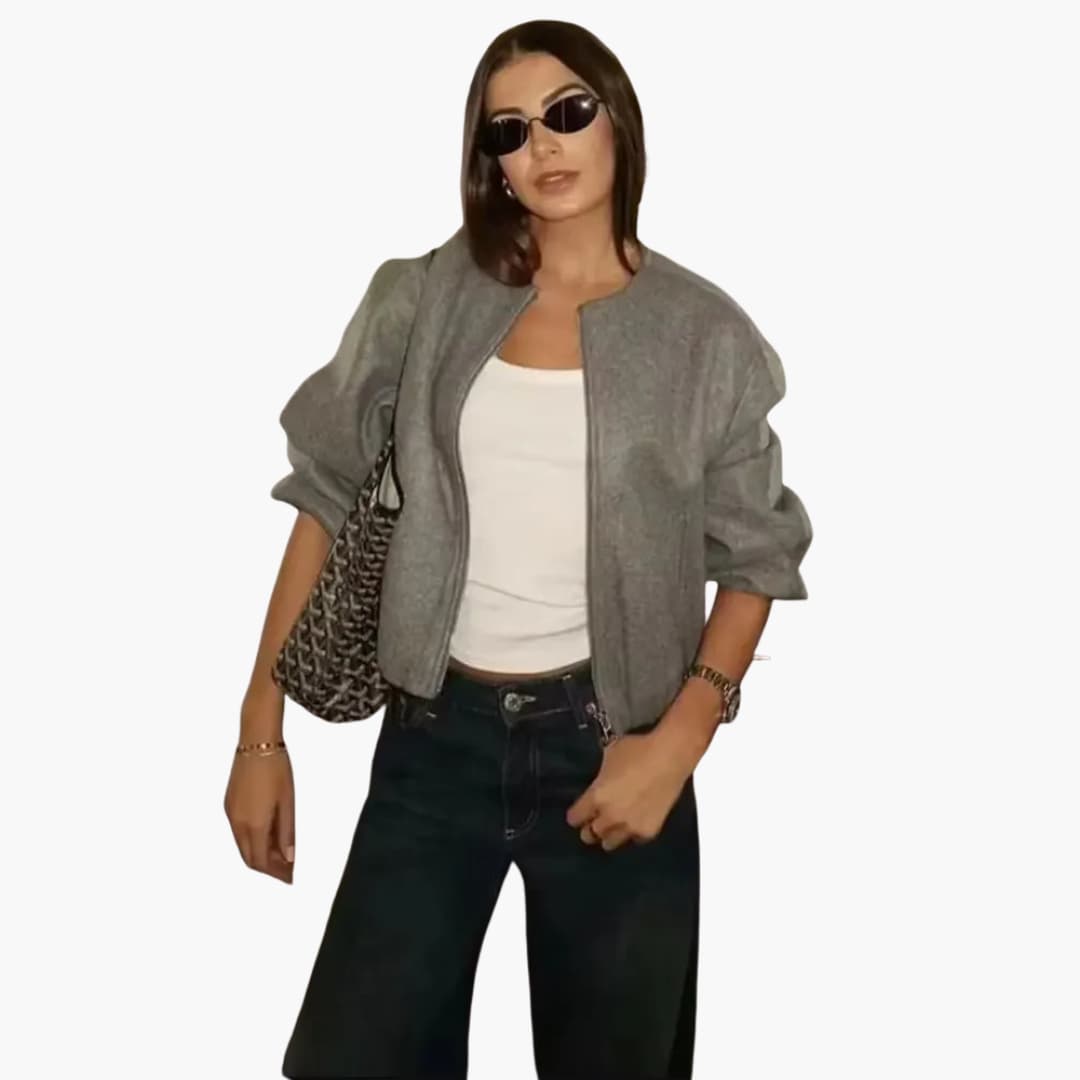 Classic Crew Neck Fall Jacket for Women