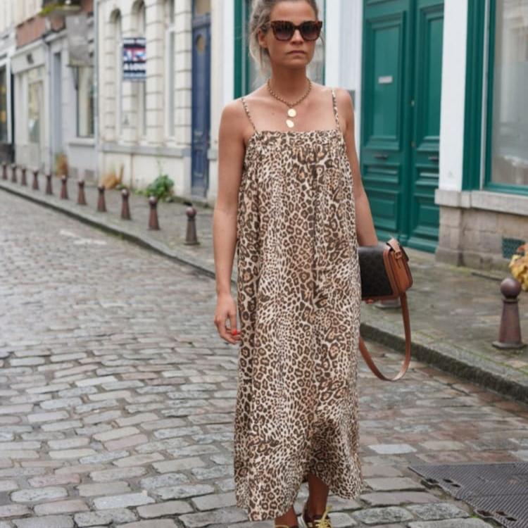 Wild Leopard Print Mid Length Dress - Nocini