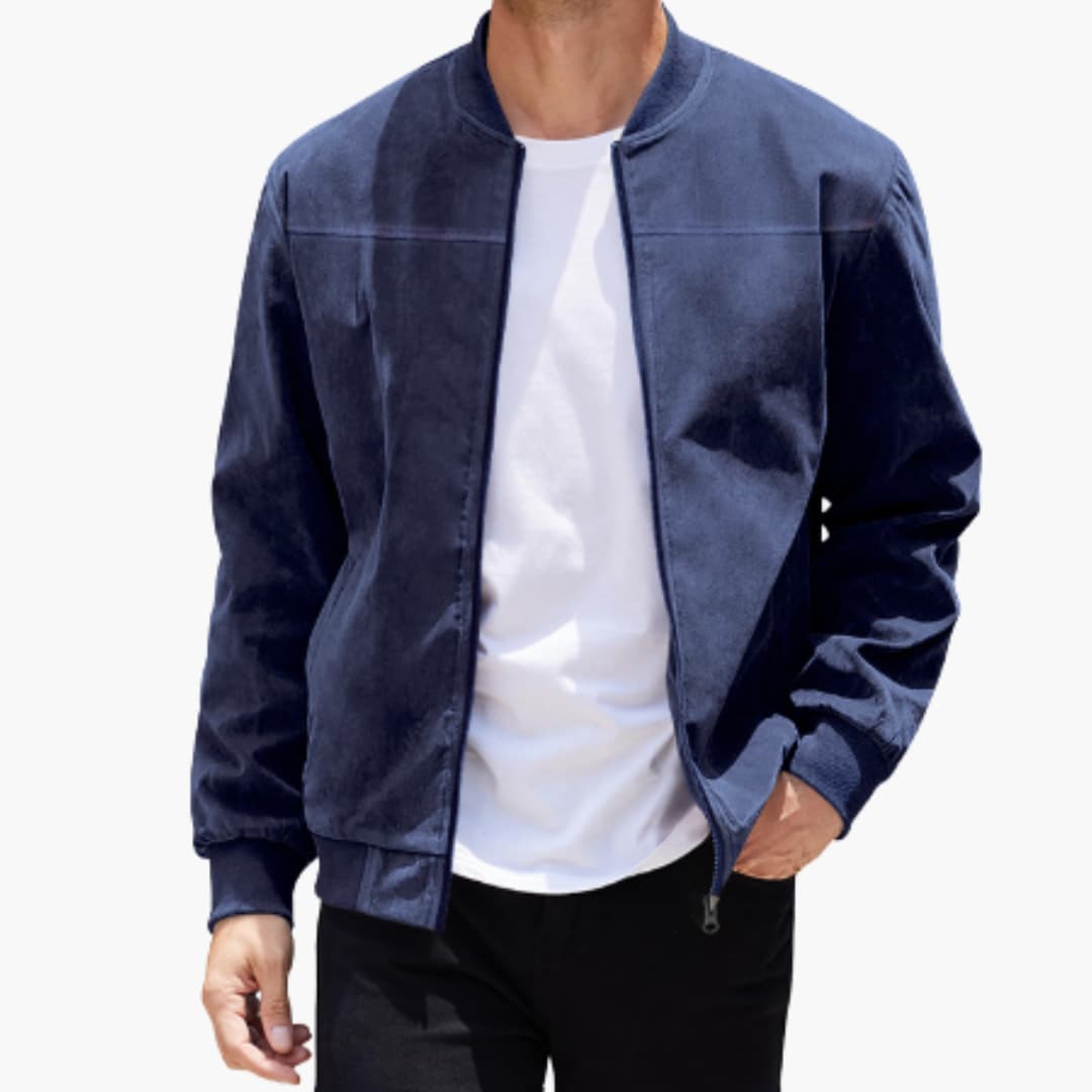 Men's Zip Up Ribbed Collar Bomber Jacket