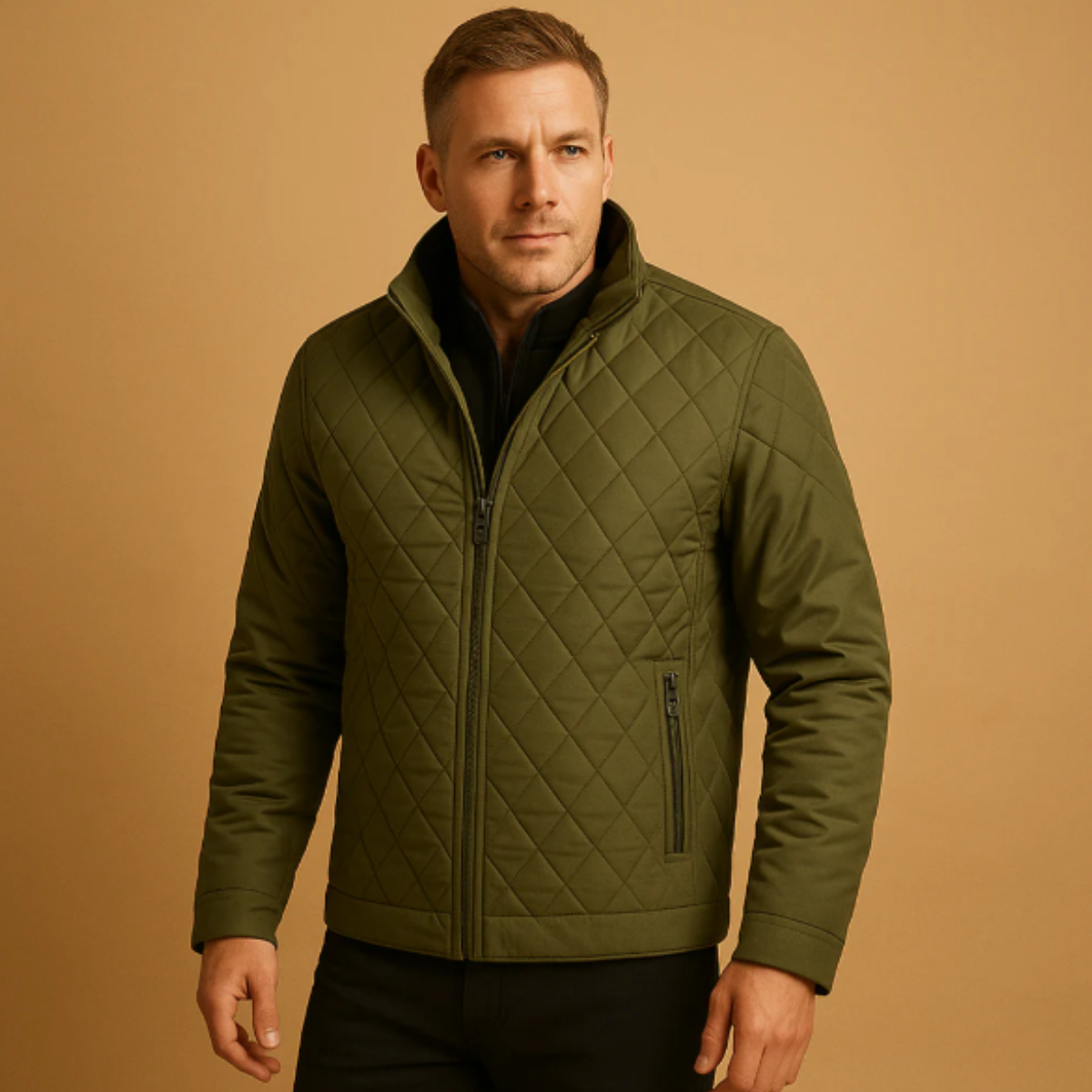 Waterproof Men's Quilted Jacket with Zipper Pockets