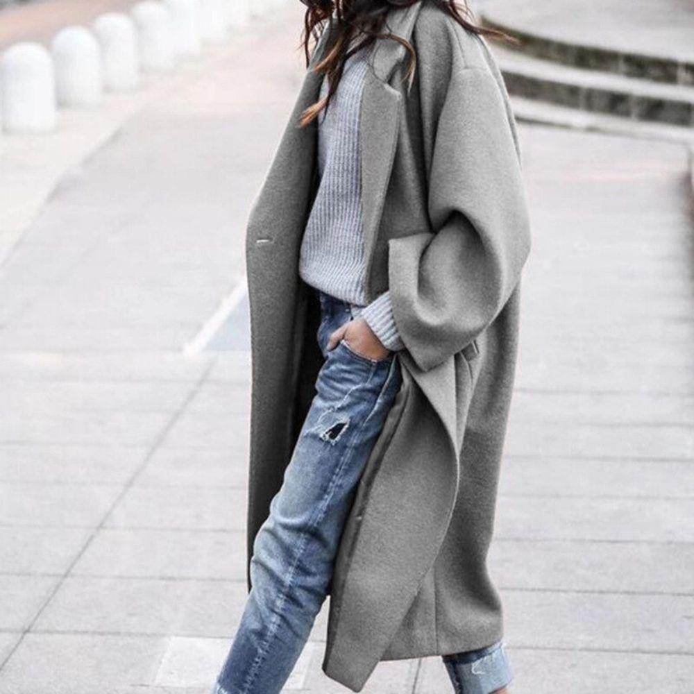 Women's Long Oversized Wool Coat with Big Collar