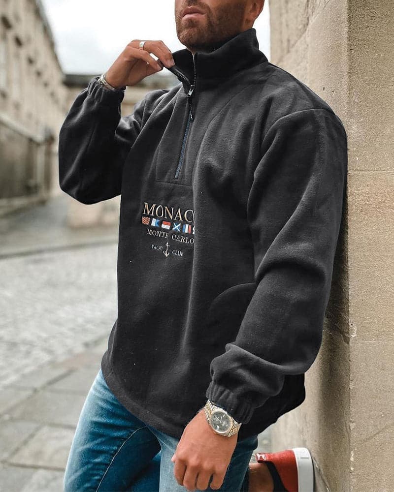 Cozy Mens Fleece Sweatshirt with Navy Embroidery