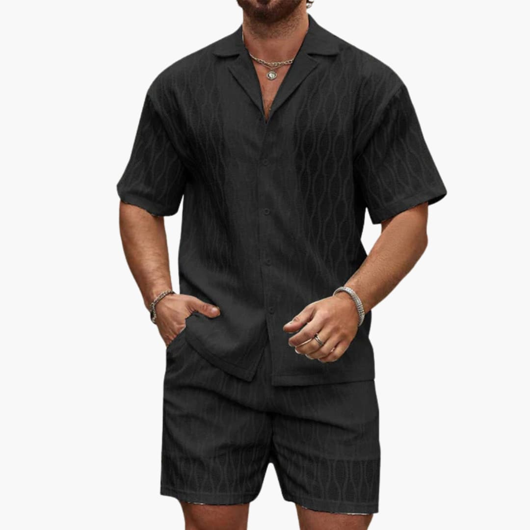 Breathable Summer Mens Shorts Shirt Set