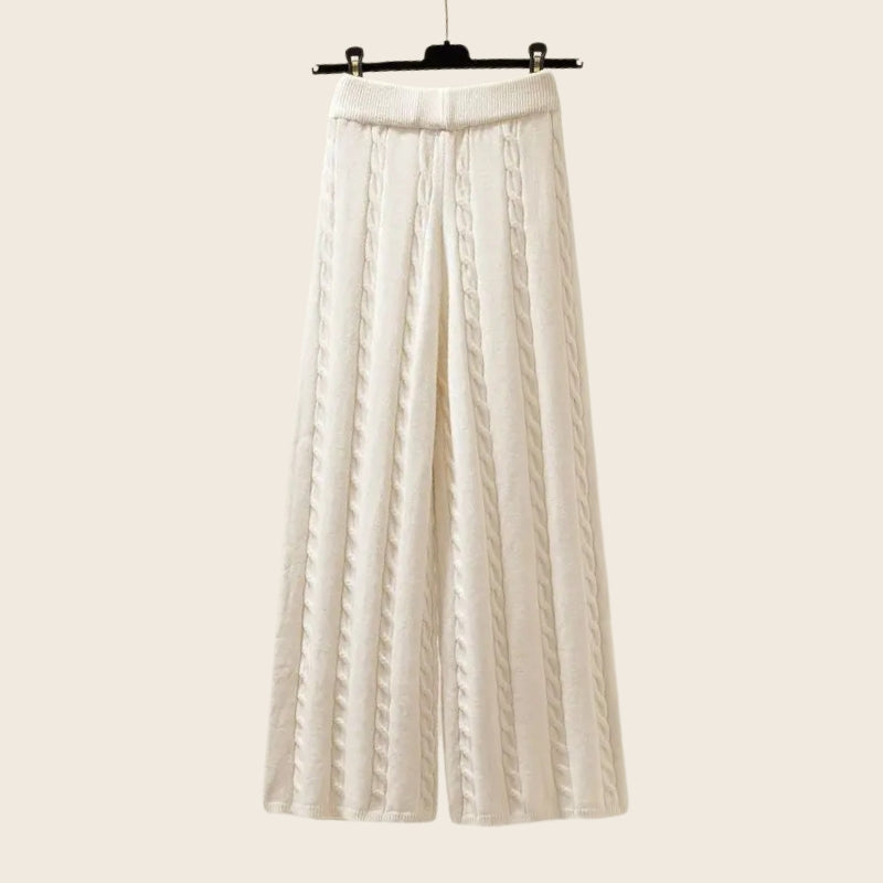 Soft Cable Knit Wide Leg Pants Set