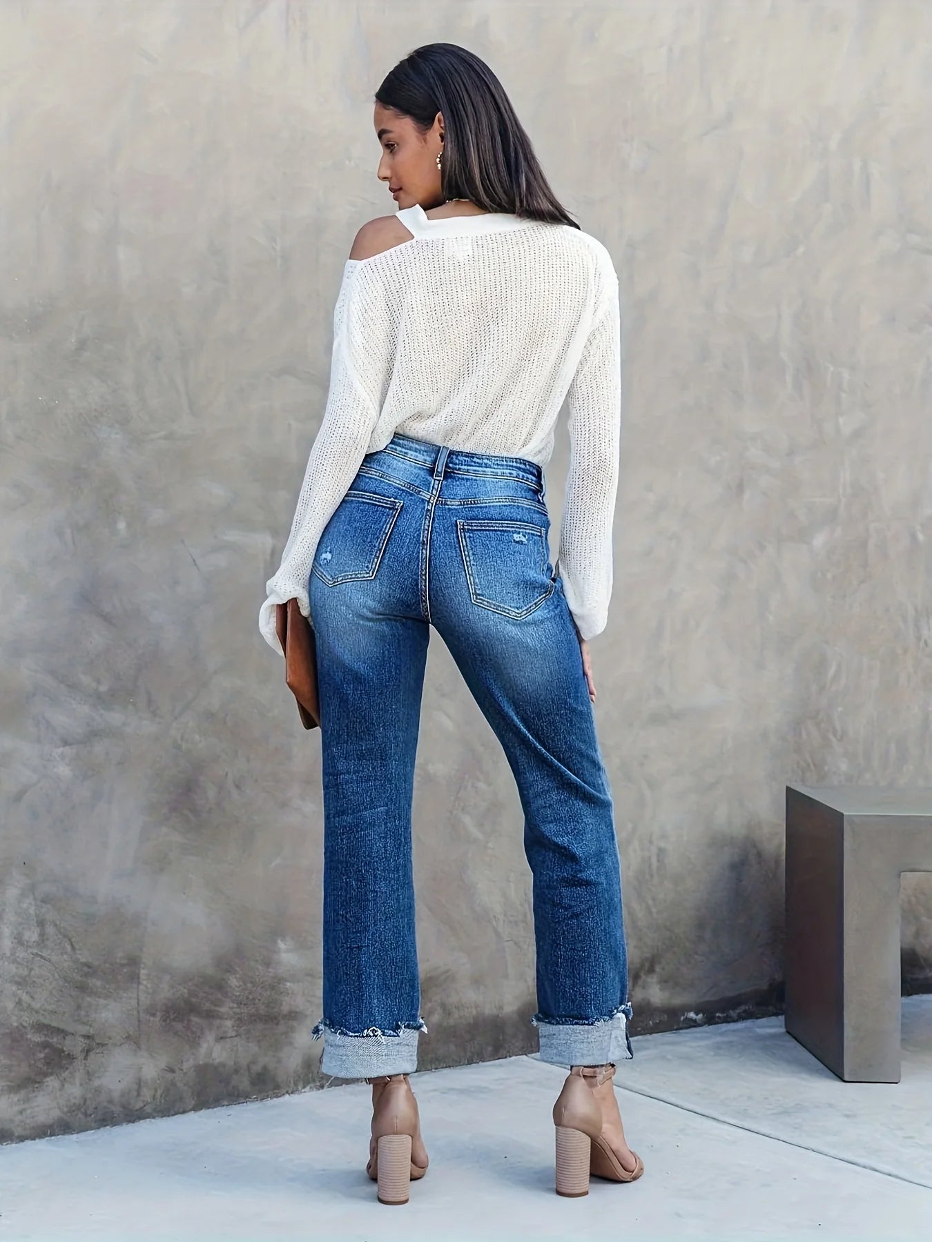 Fashionable High-Waisted Straight Leg Women's Jeans