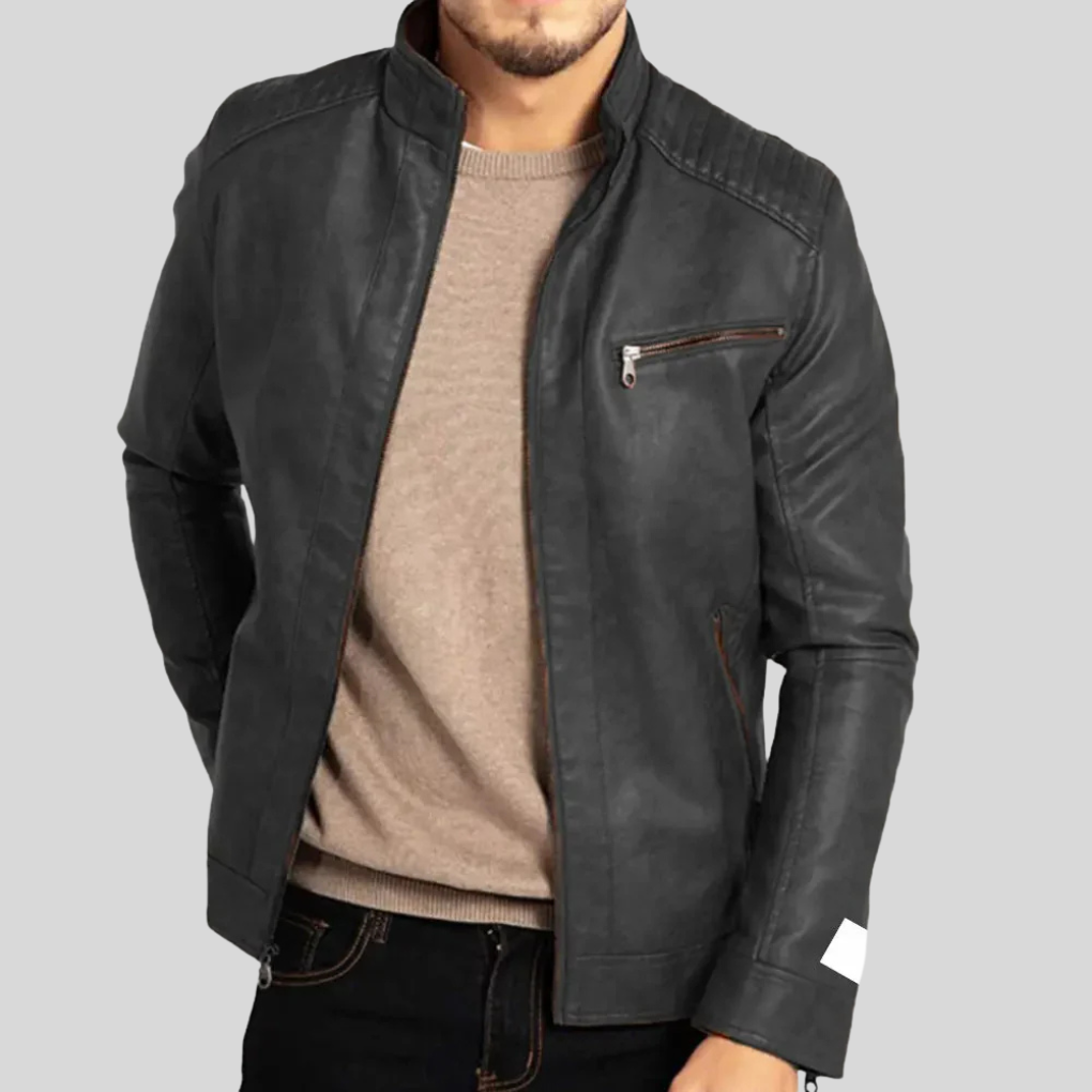Waterproof Men's Biker Leather Coat