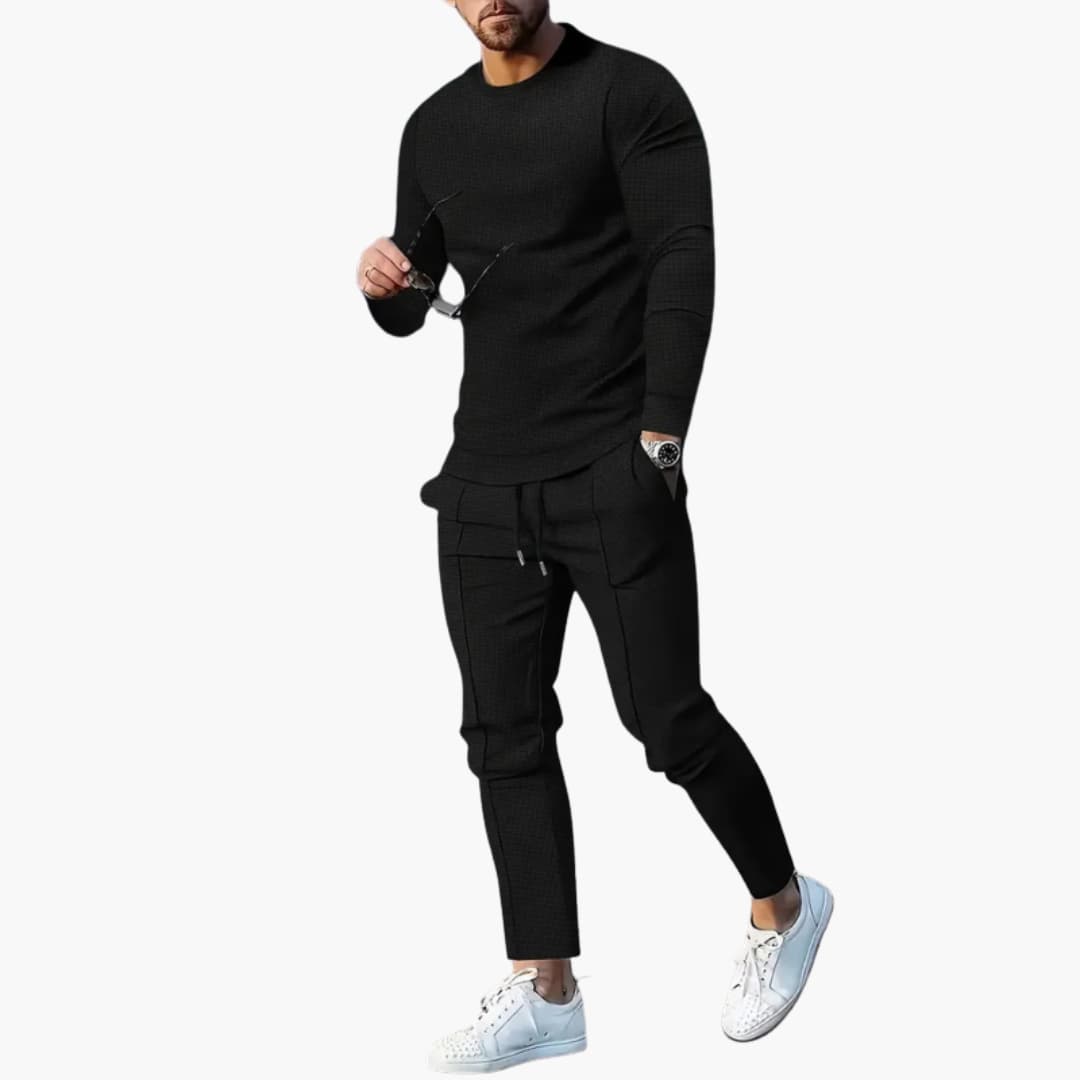 Casual 2-Piece Mens Suit with Long Sleeve Top