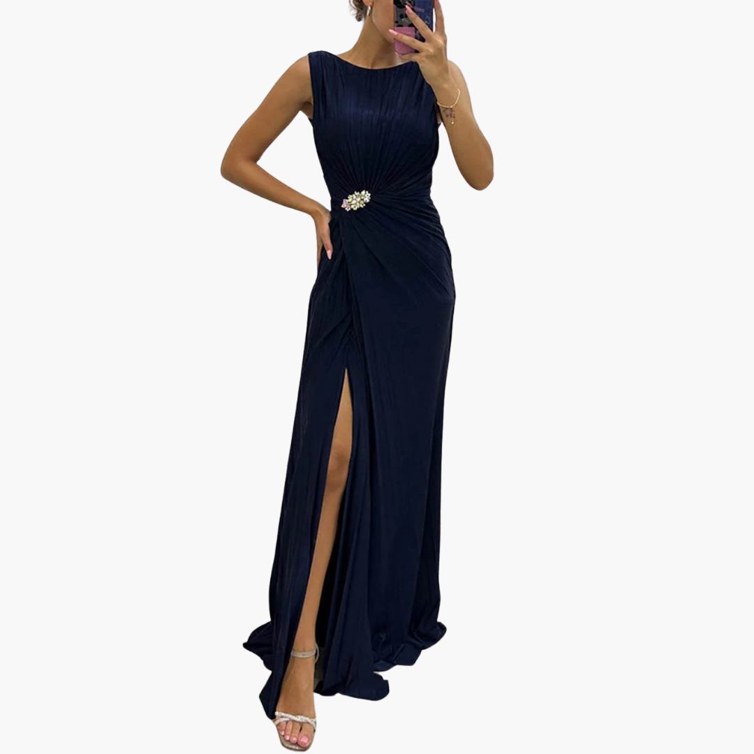 Flowy Long Dress with High Slit - Chic Women's Gown