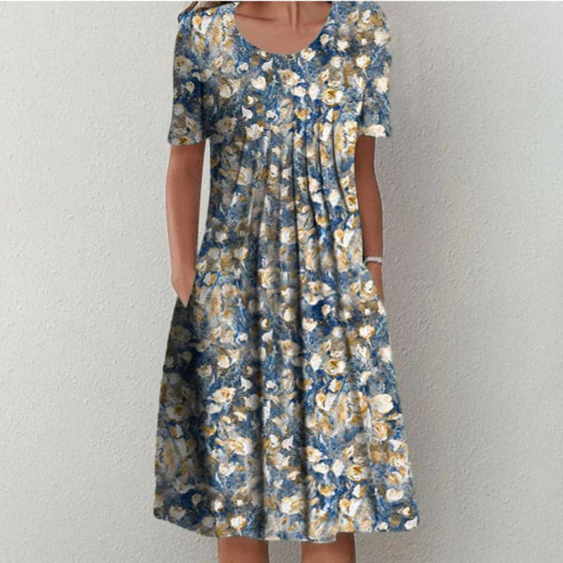 Floral A-Line Knee Length Dress with Pockets