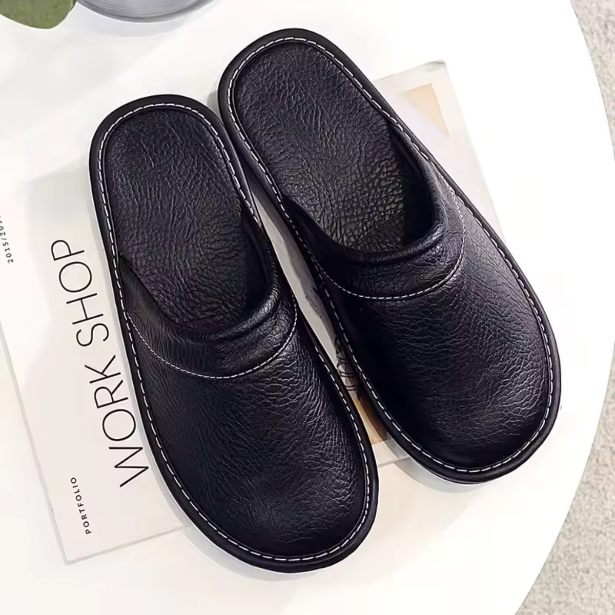 Comfortable Men's Slip On Leather Mule Shoes