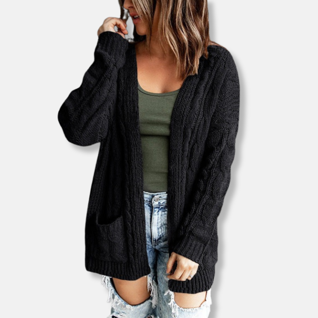 Cozy Women's Open Front Knit Cardigan with Pockets