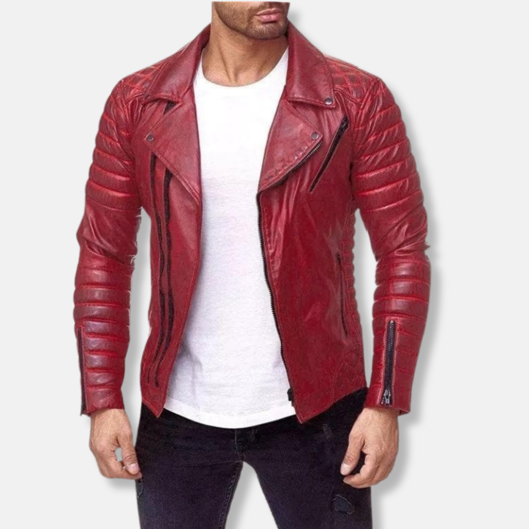 Classic Biker Leather Jacket Slim Fit Design