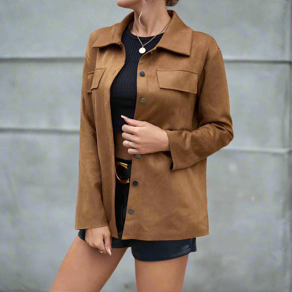 Soft Leather Jacket - Relaxed Fit - Button Front and Pocket