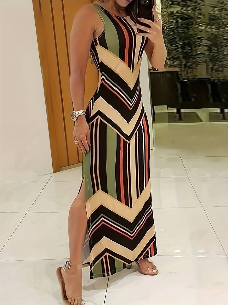 Chic Sleeveless Maxi Dress with High Neckline