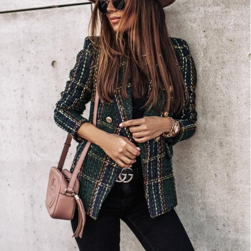Women's Blazer - Tweed Pattern - Tailored Fit - Double Breasted