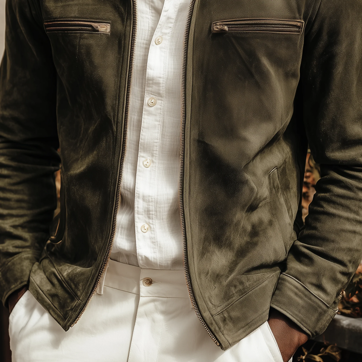 Premium Green Suede Mens Jacket - Elegant Outdoor Style