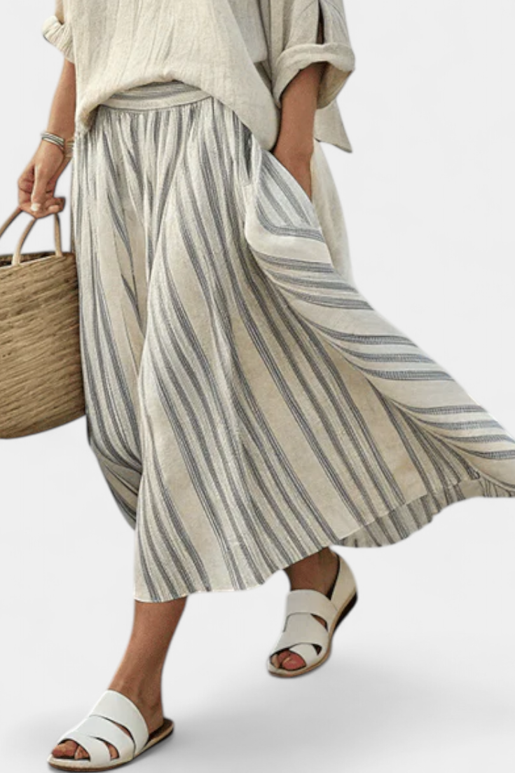 Relaxed Fit Blouse and Classic Striped Midi Skirt