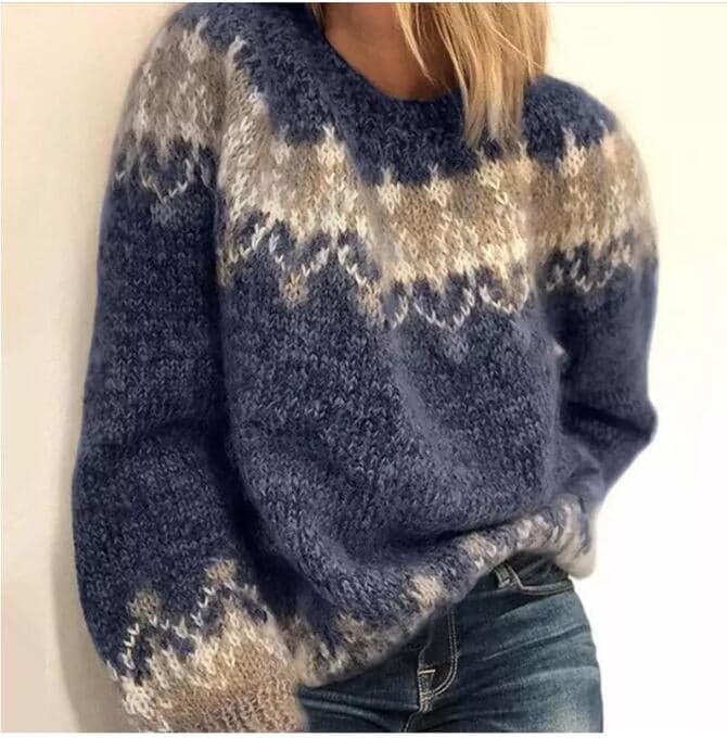 Cozy Women's Wool Sweater Oversized Round Neck