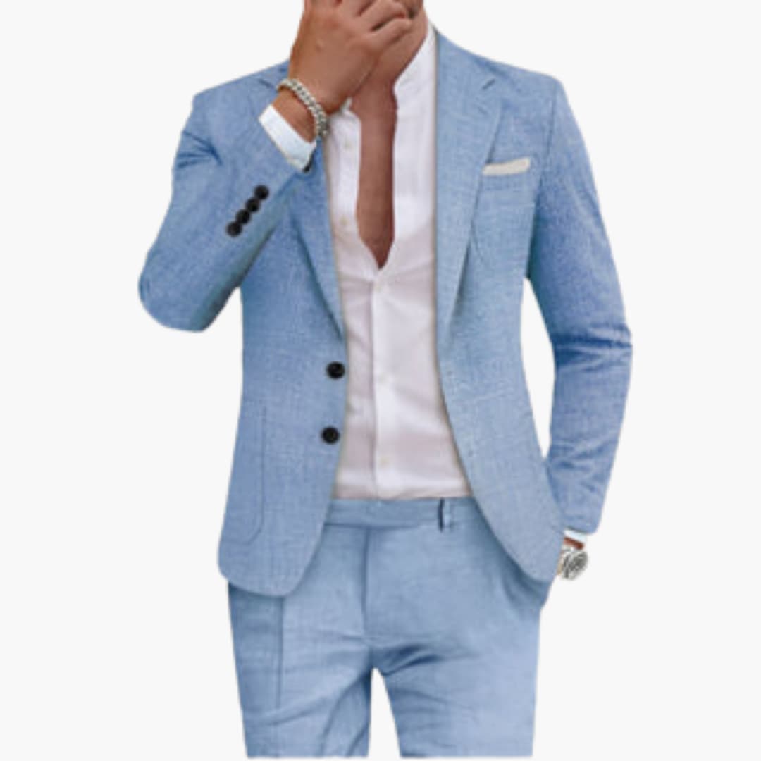 Classic Cotton Mens Suit with Jacket and Trousers