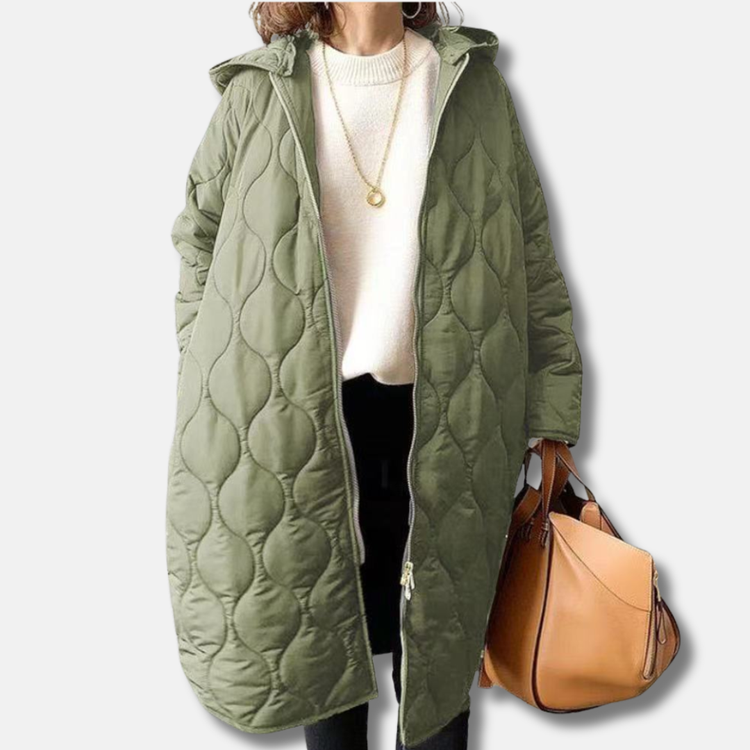 Women's Quilted Parka Jacket with Hood and Zip