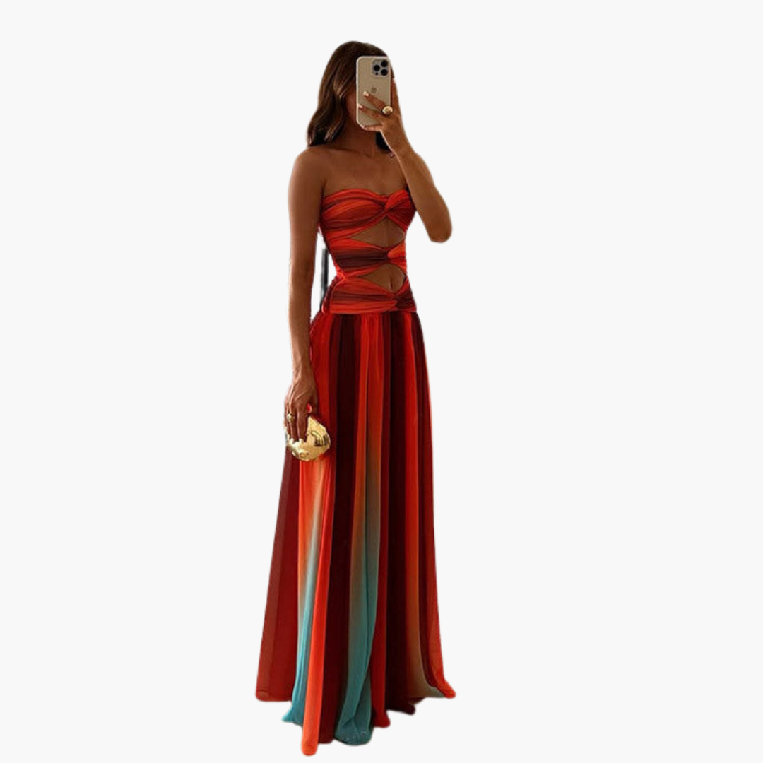 Vibrant Strapless Maxi Dress for Women - Ombre Effect