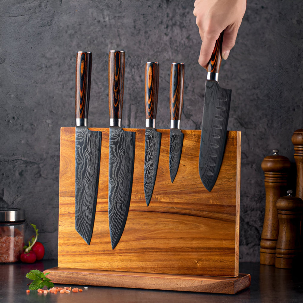 Space Saving Wooden Magnetic Knife Holder Block