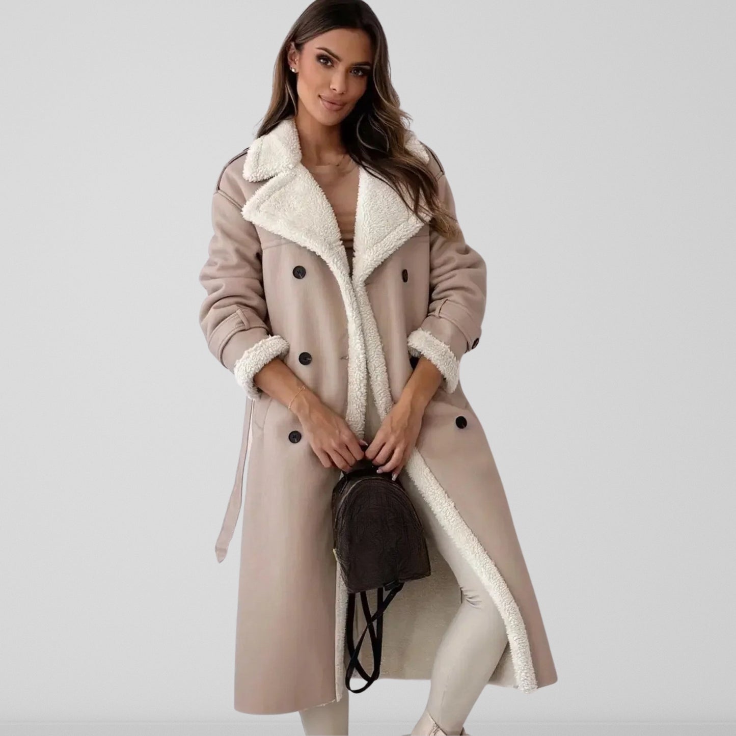 Ladies Faux Leather Double Breasted Trench Coat