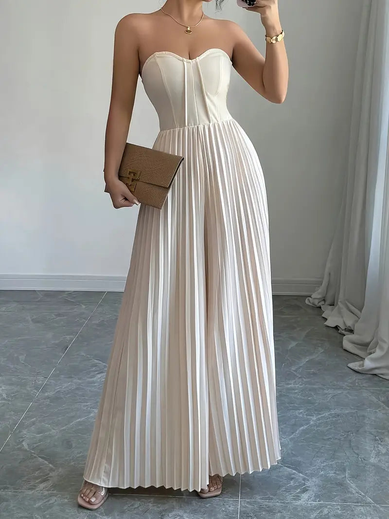 Women's Strapless Jumpsuit Corset Fit Wide Leg Party Dress - Nocini