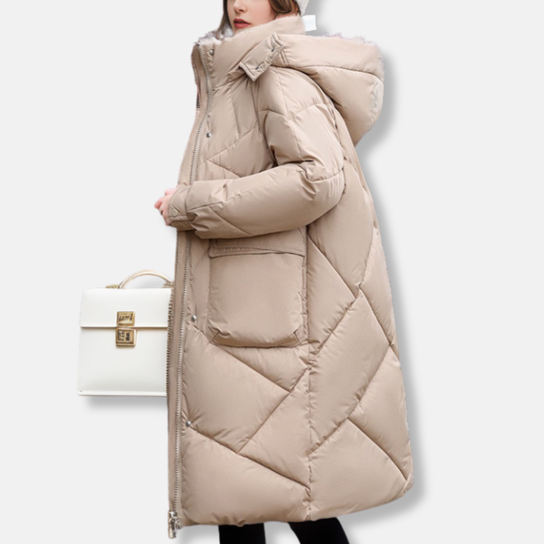 Warm Quilted Maxi Coat for Women with Hood