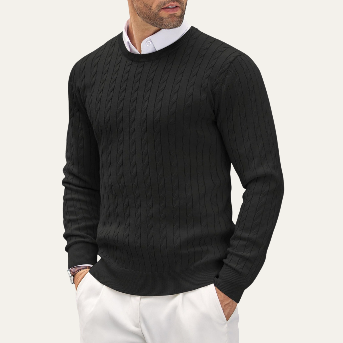 Cozy Mens Crew Neck Cable Knit Winter Sweater