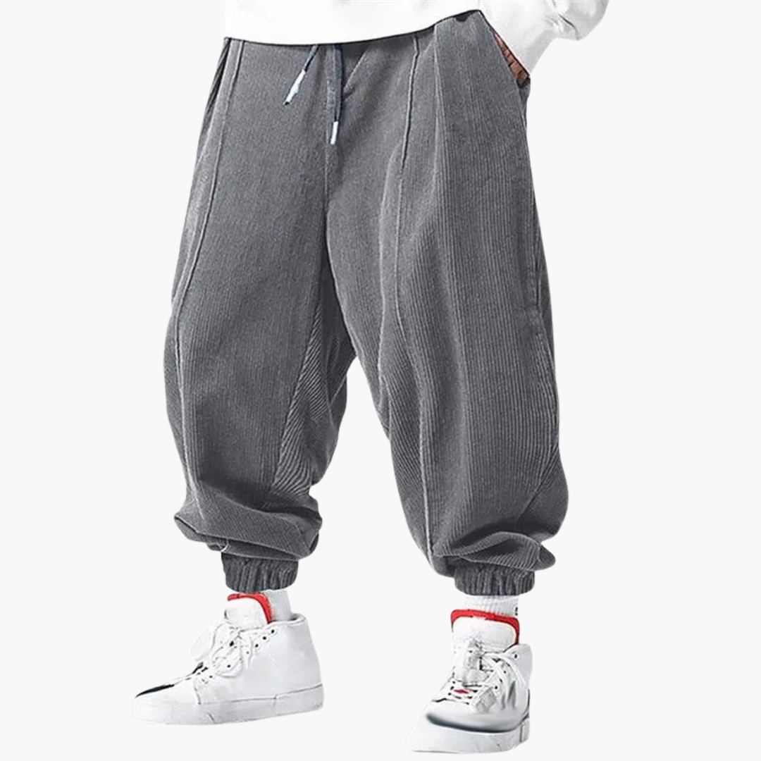 Classic Fit Corduroy Trousers with Elastic Waist